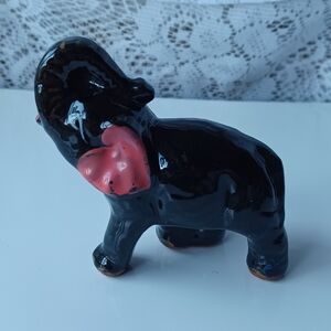 VINTAGE REDWARE POTTERY BLACK LACQUER ELEPHANT FIGURINE HAND-PAINTED JAPAN